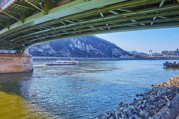 Het Uitzicht Donau Elisabeth Brug Buda Kasteel Van Onder Groene — Stockfoto