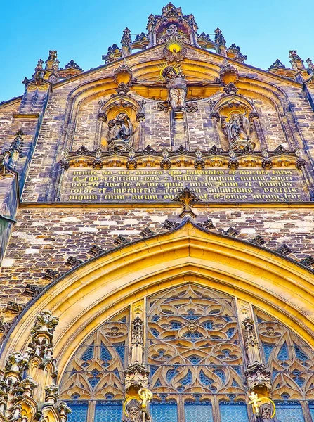 Cathedral of Saints Peter and Paul  with rich stone carved decorative elements on its facade, Brno, Czech Republic