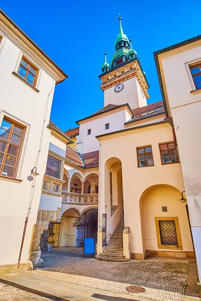 Entrada Para Medieval Old Town Hall Brno Com Torre Alta — Fotografia de Stock