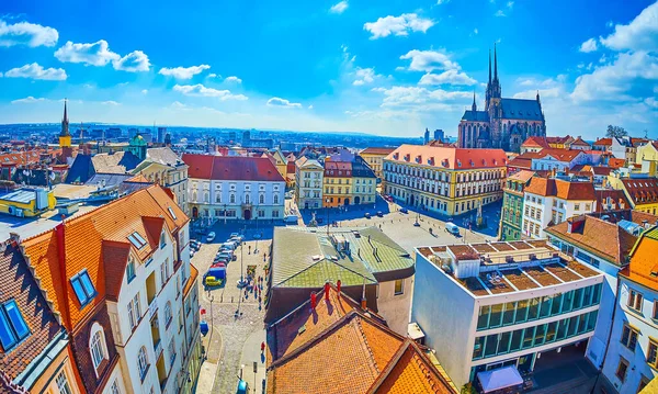 Krásný Výhled Radniční Věže Starém Městě Brně Zelným Trhem Obrovskou — Stock fotografie