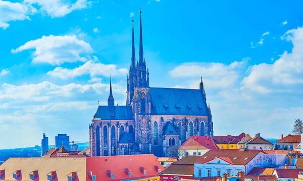 Medieval Gothic Cathedral Saints Peter Paul Tall Spires Dominated Brno — Stock Photo, Image