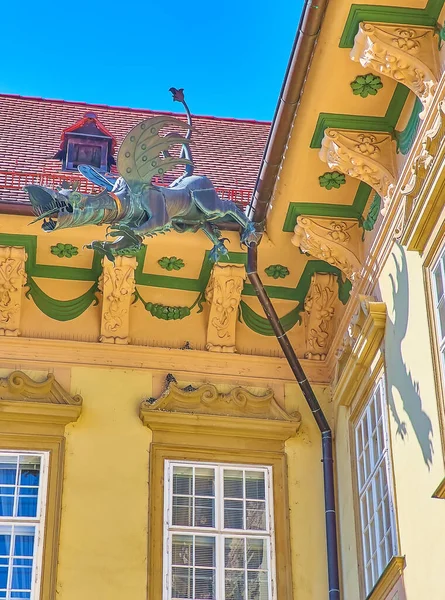 Scenic Metal Dragon Gutter New Town Hall Brno Czech Republic — Stockfoto