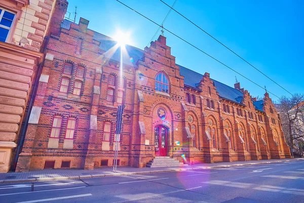 Das Schöne Historische Gotische Gebäude Brünn Dient Heute Als Turnverein — Stockfoto