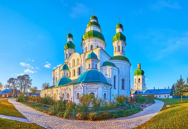 Whitewashed Walls Green Domes Golden Crosses Assumption Cathedral Yeletsky Assumption — Stock Photo, Image