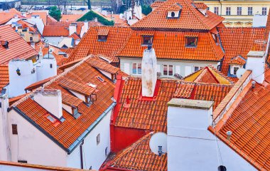The beautiful red tile roofs of historic houses, located in Lesser Quarter (Mala Strana), Prague, Czech Republic