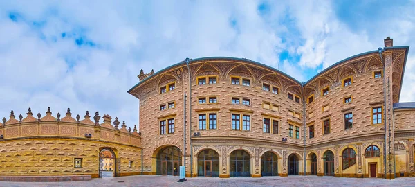 Panoramic View Outstanding Courtyard Schwarzenberg Palace Covered Traditional Sgraffito Decor — Stock fotografie