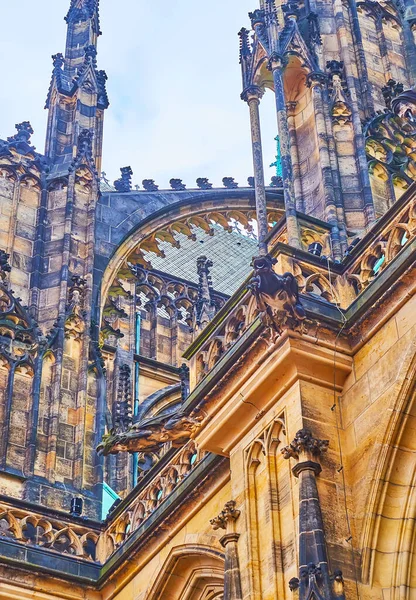 Elements Gothic Decoration Vitus Cathedral Tall Slender Towers Flying Buttress — Fotografia de Stock