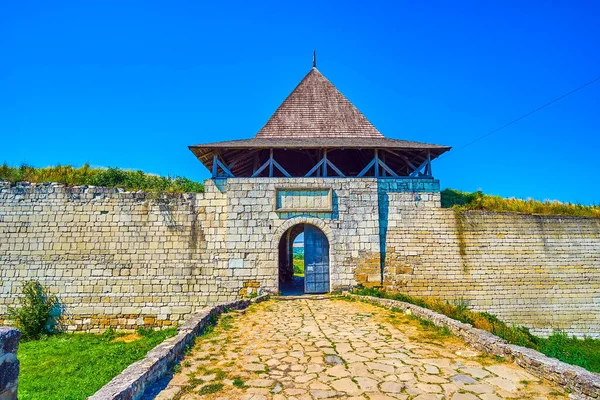 Restored Medieval Gates Called Bendery Gate Leading Khotyn Fortress Ukraine —  Fotos de Stock