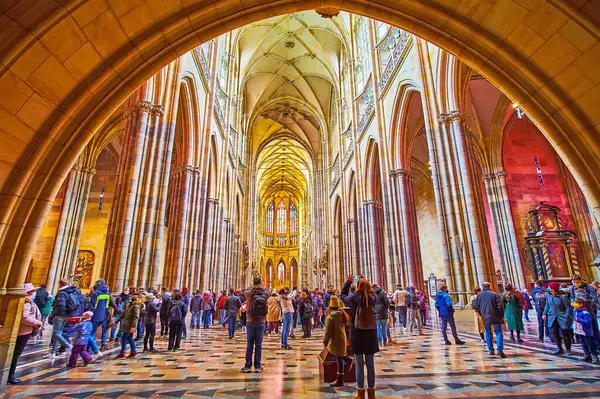 Prague Czech Republic March 2022 Gothic Interior Vitus Cathedral Tall — Stockfoto