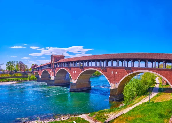 Covered Ponte Copetro Ponte Vecchio Bridge Pavia Italy — Stok fotoğraf