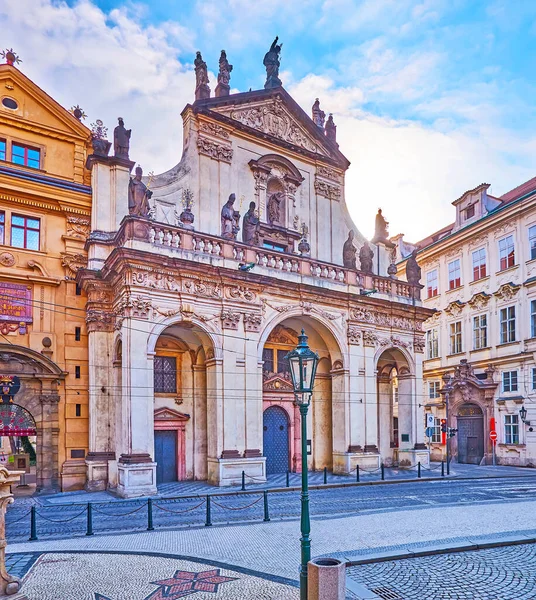 Facade Salvator Church Moulding Sculptures Wall Columns Crusaders Square Prague — Stok fotoğraf