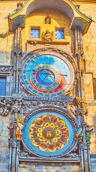 Colored Blue Golden Frescoes Prague Orloj Astronomical Clock Old Town — Stok fotoğraf