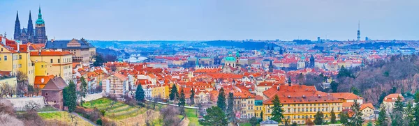 Large Strahov Gardens Hradcany Observes City Skyline Gothic Vitus Cathedral — Stock Photo, Image