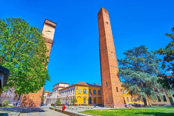 Pavia Olaszország 2022 Április Történelmi Pavia Legjelentősebb Látványosságai Középkori Tornyok — Stock Fotó
