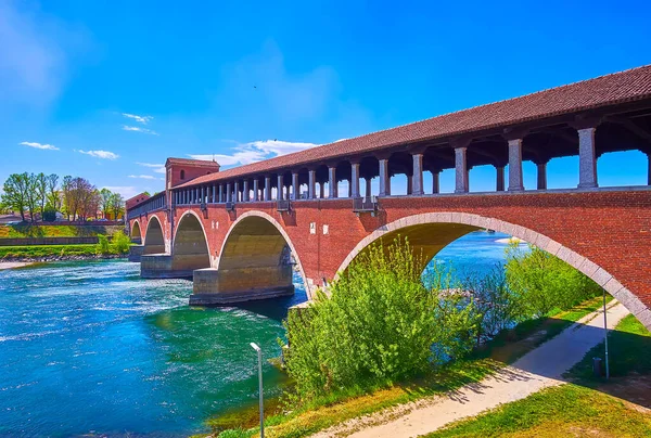 Ponte Coperto Bakstenen Brug Ticino Rivier Pavia Italië — Stockfoto