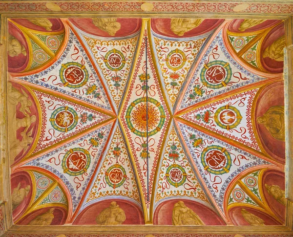 Certosa Pavia Italy April 2022 Colorful Painted Ceiling Entrance Gate — стокове фото