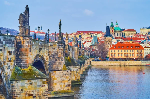 Skyline Mala Strana Vltava River View Charles Bridge Sculptures Mala — Fotografia de Stock