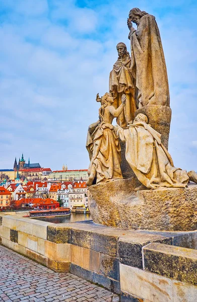 Stone Statue Cyril Methodius Charles Bridge Prague Castle Vitus Cathedral — Φωτογραφία Αρχείου