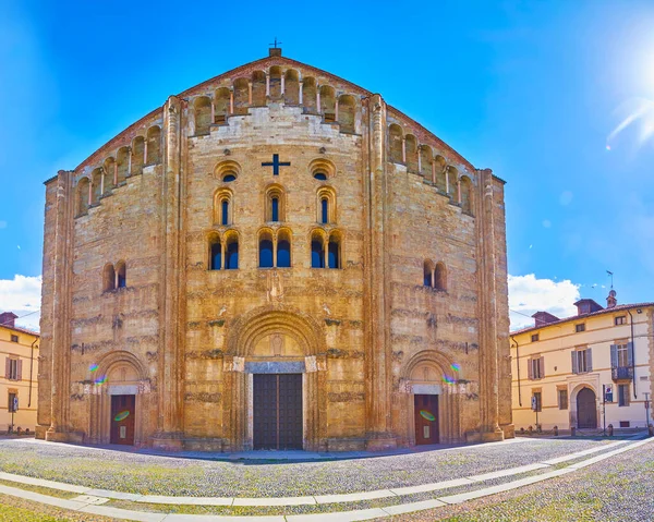 Facade San Michele Maggiore Church Medieval Facade Lombard Romanesque Style — стоковое фото