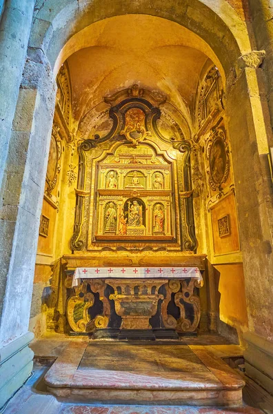 Pavia Italy April 2022 Small Chepel Stone Carved Altarpiece San — Zdjęcie stockowe