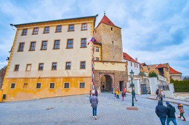 PRAGUE, CAZECH REPUBLIC - MARCH 6, 2022: The medieval Black Tower, built adjacent to the Lobkowicz Palace, located on Prague Castle grounds, on March 6 in Prague