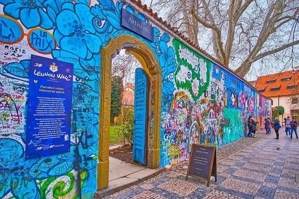 Prague Czech Republic March 2022 Memorial Place Lennon Wall Decorated — Photo
