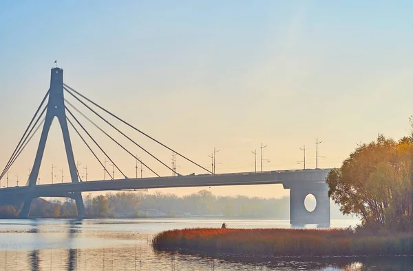 Enjoy Foggy Autumn Sunrise Natalka Park Dnieper River Hazy Pivnichnyi — Stock Photo, Image