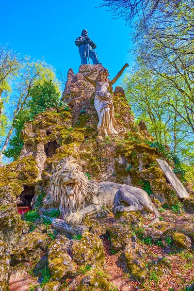 Pavia Italy April 2022 Statue Giuseppe Garibaldi Lion Parco Dei — Foto de Stock