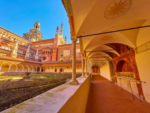 Covered Arcaded Gallery Small Cloister Certosa Pavia Monastery Italy — Fotografia de Stock