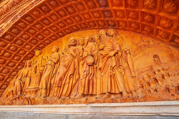 Scenic Terracota Carved Stone Decorations Small Cloister Certosa Pavia Monastery — 스톡 사진