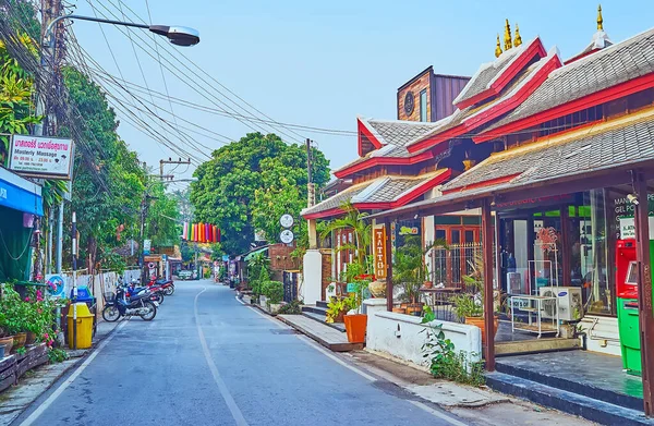 Pai Thailand May 2019 Walking Street Old Town Lined Stores — Stock Fotó