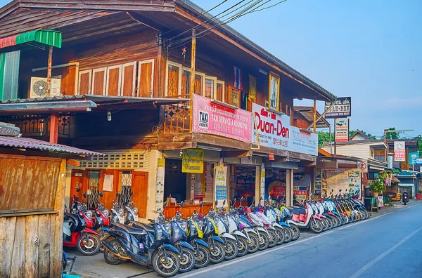 Pai Thailand May 2019 Parked Taxi Bikes Walking Street Old — Stok Foto