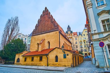 The corner of Maisel and Cervena Streets with a view on Old New Synagogue (Staronova Synagoga), Josefov, Prague, Cazech Republic