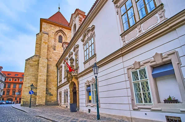 Lazenska Street Stone Tower Medieval Johannite Monastery Grand Priory Palace — Fotografia de Stock