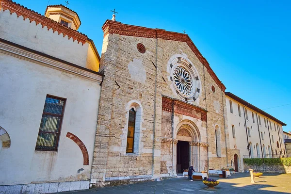 Historic Stone Exterior San Francesco Church Preserved Carved Decorations Brescia — Stok fotoğraf