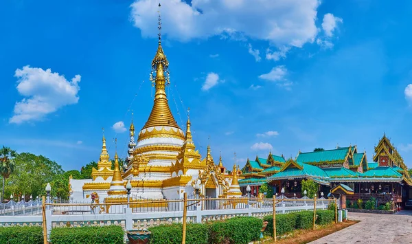 Panorama Richly Decorated White Golden Chedi Wat Chong Klang Temple — Stockfoto