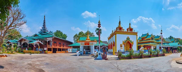 Panorama Richly Decorated Restored Wat Chong Kham Temple Buildings Viharn — Photo