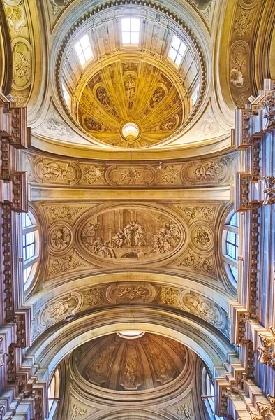 BRESCIA, ITALY - APRIL 10, 2022: The fine patterns and decors on the vault of Santa Maria della Pace Basilica, on April 10 in Brescia