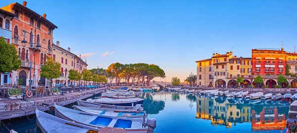 Picturesque Sunset Porto Vecchio Old Port Small Boats Traditional Italian — Foto de Stock