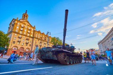 KYIV, UKRAINE - AUGUST 23, 2022: Exhibition of captured Russian military vehicles, on August 24 in Kyiv, Ukraine
