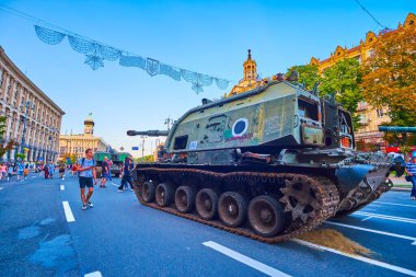 KYIV, UKRAINE - AUGUST 23, 2022: Captured Msta self-propelled artillery on exhibition, on August 23 in Kyiv, Ukraine