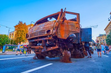 KYIV, UKRAINE - AUGUST 23, 2022: The cabin of destroyed Russian Pantsir missile system, on August 24 in Kyiv, Ukraine