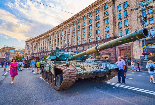 KYIV, UKRAINE - AUGUST 23, 2022: The parade of destroyed Russian military vehicles, on August 24 in Kyiv, Ukraine