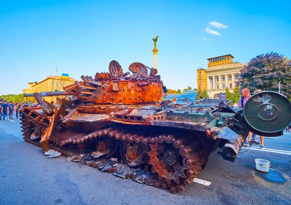 Kyiv Ukraine August 2022 Remains Russian Military Equipment Exhibition Khreshchatyk — Foto de Stock
