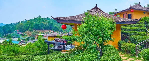 Panorama Small Tourist Chinese Houses Tea Plantation Ban Rak Thai — Stock Photo, Image