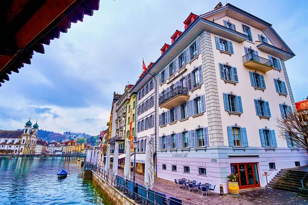 Lucerne Switzerland March 2022 Historical Buildings Rathausquai Embankment Reuss River — Stockfoto