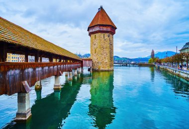 Wasserturm in the middle of Reuss River is the most notable medieval landmark in Lucerne, Switzerland