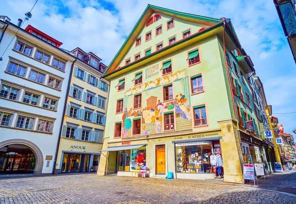 Lucerne Switzerland March 2022 Facade Old Townhouse Weinmarkt Square Large — 스톡 사진