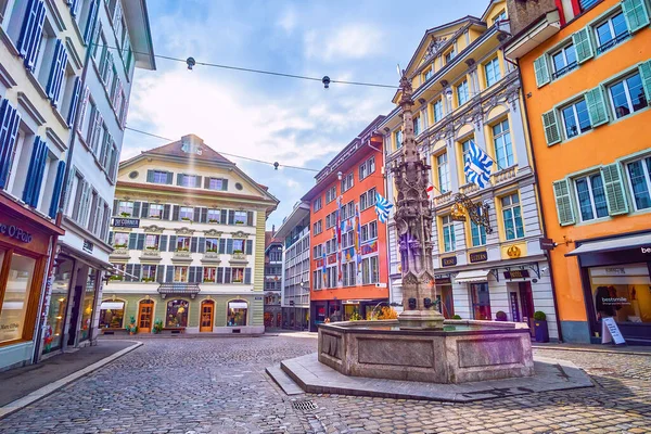 Lucerne Svizzera Marzo 2022 Neat Piazza Medievale Weinmarkt Nel Cuore — Foto Stock