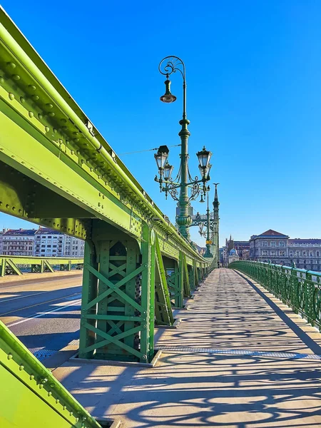 Walking Alley Liberty Bridge Shadows Ornamental Guard Rail Budapest Hungary — Stock Photo, Image